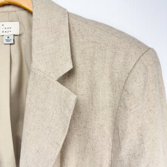 A NEW DAY Linen-Blend 2-Button Tan Beige Blazer Jacket Size M - Picture 8 of 8